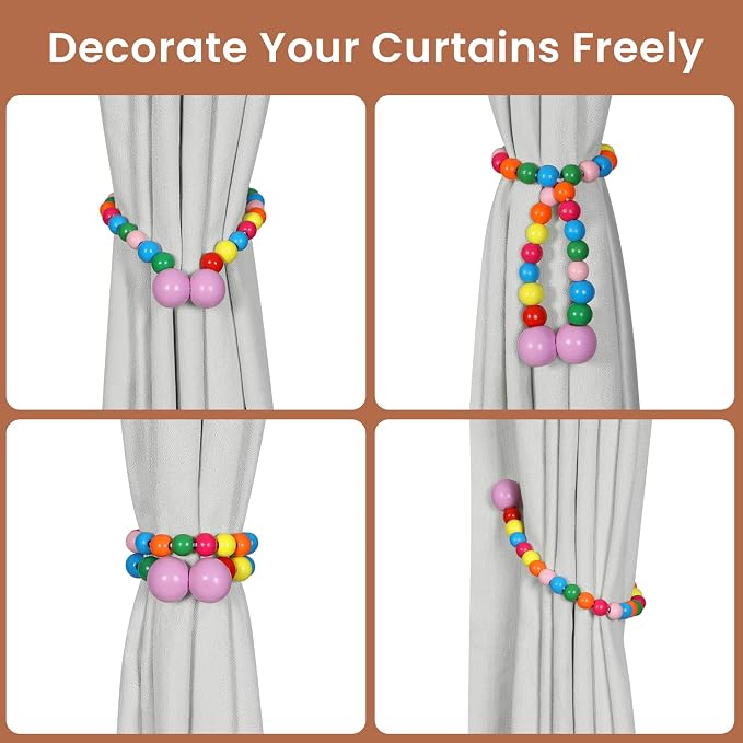 KLOGTSIND Magnetic Curtain Tiebacks, 6 Pack Wood Bead Curtain Holdbacks - Image 4