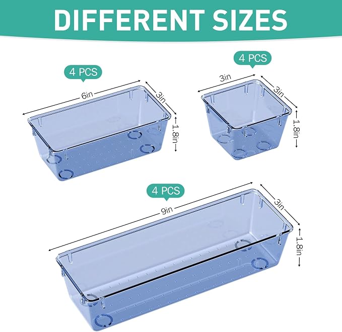 12 Pack Clear Drawer Organizer Set, Drawer Storage Trays, Storage Bins | - Image 2