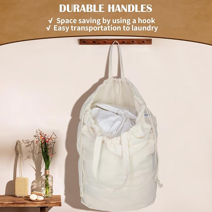 Canvas Laundry Bags with Handles & Square Base 13.8"Wx13.8"Dx27.6"H, 2 Pack - Image 4