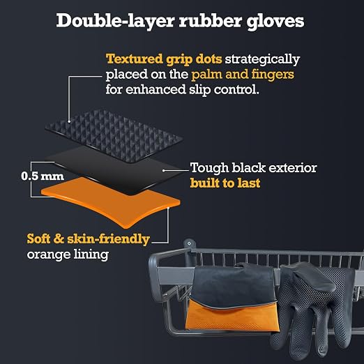 Heavy-Duty Thick Black Rubber Cleaning Gloves, 3 Pairs, XL | Reusable & - Image 3