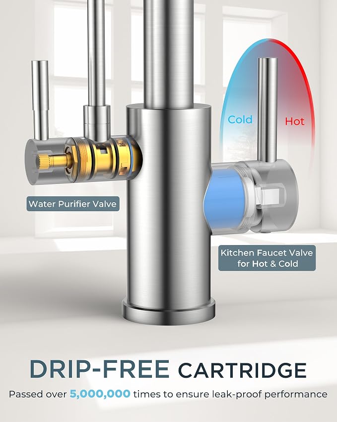 FORIOUS Kitchen Faucet with Purfied Water Filter, 2 Handle, Brushed Nickel | - Image 7