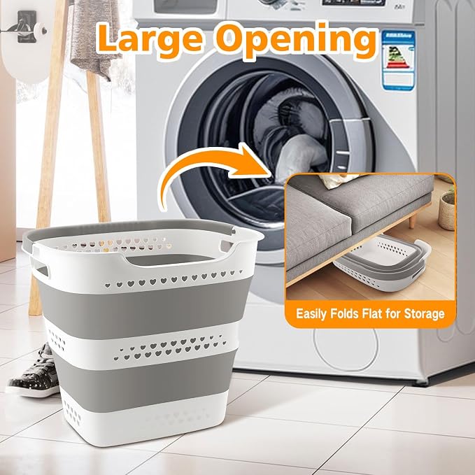 2 Pcs 42L Medium Collapsible Plastic Laundry Basket - Image 6