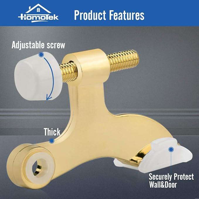 HOMOTEK 6 Pack Hinge Pin Bright Brass Door Stopper, Adjustable Deluxe Heavy - Image 2