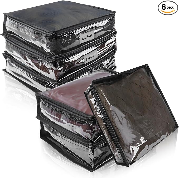 Clear Zippered Plastic Clothes Storage Bags, 6 Pack, Size: 15.7 x 13.8 x 3.9 by Heonay