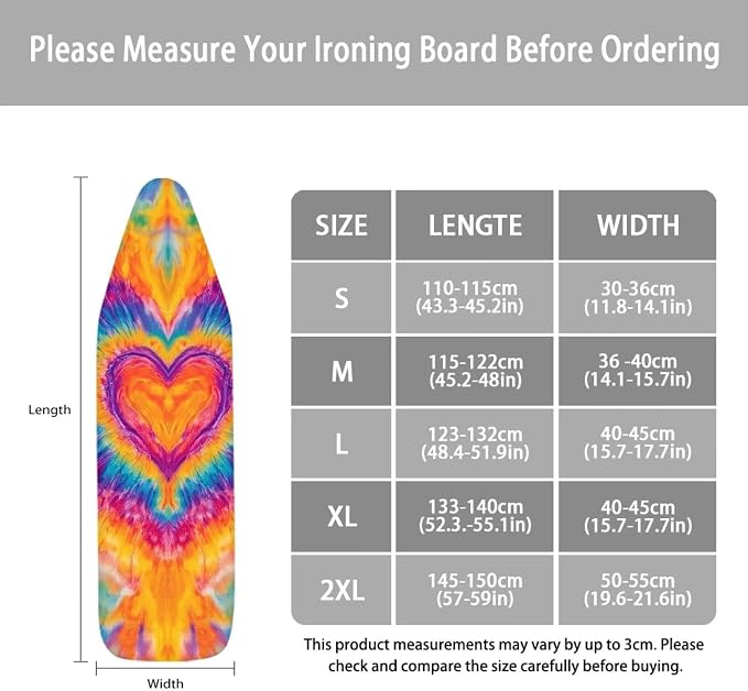 Tie dye Love Pattern Ironing Board Cover 14x45 Ironing Board Cover, Resist - Image 6