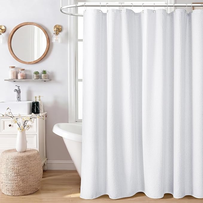 Dynamene Extra Wide Waffle Shower Curtain 256 GSM Fabric 84x72 White - Image 9