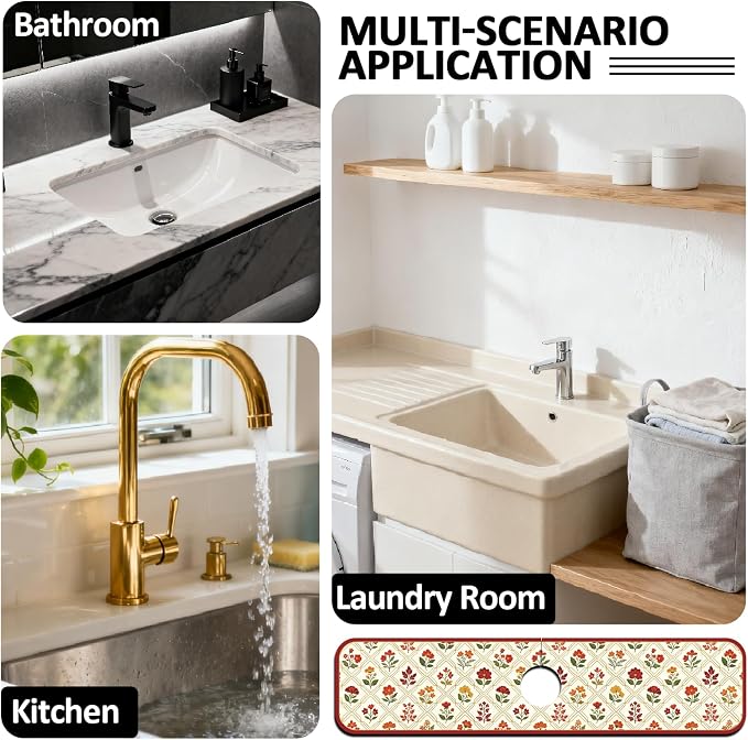 2 Pcs Kitchen Sink Splash Guard Faucet Mat Artistic Floral Design Faucet Mat - Image 7