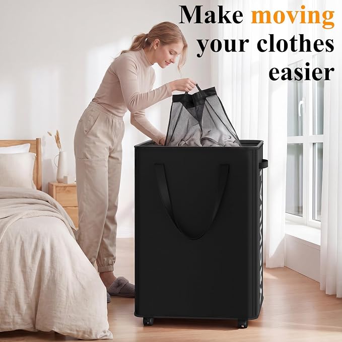 Optish 90L Laundry Basket with Wheels, Rolling Hamper with Removable Bag - Image 5