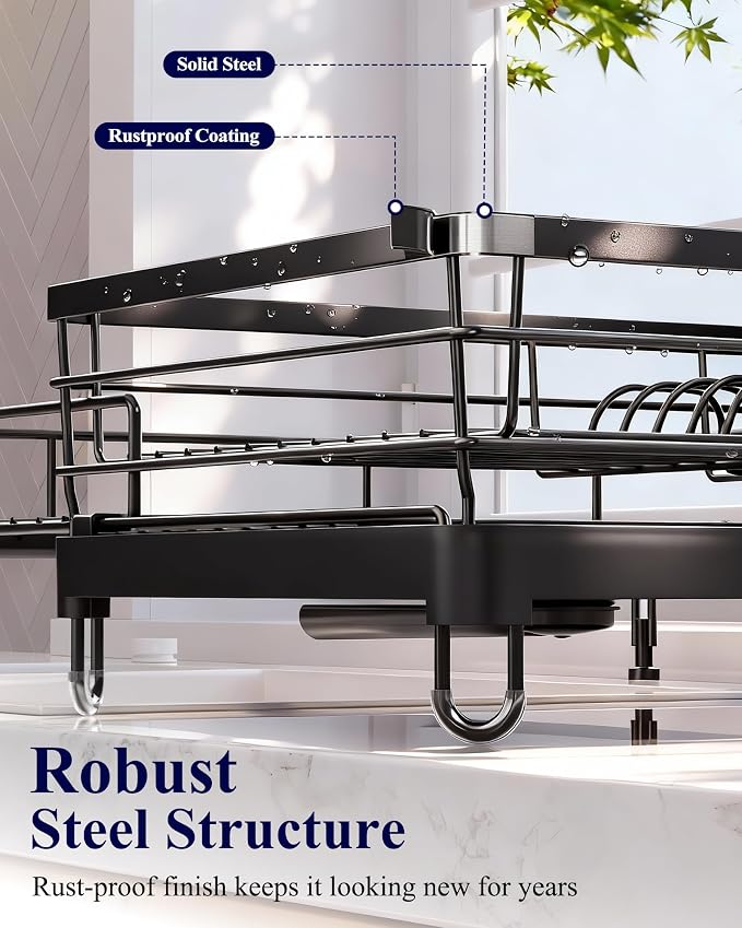 Kitsure Adjustable Dish Drying Rack, 15.6''-25.2''L × 16.9''W, Rust-Resistant - Image 5