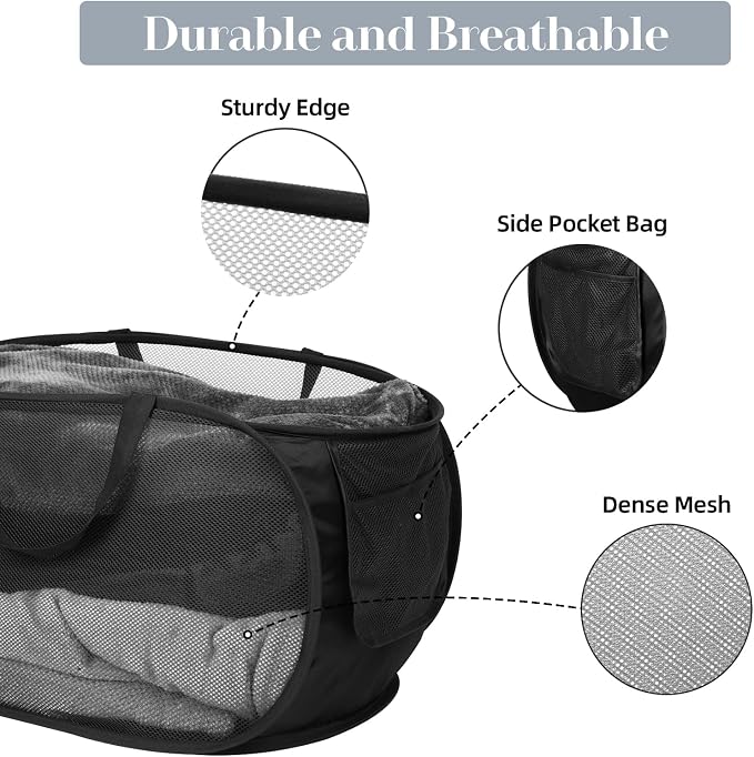 Durable Collapsible Laundry Baskets, Mesh Pop Up Laundry Hamper - Image 4