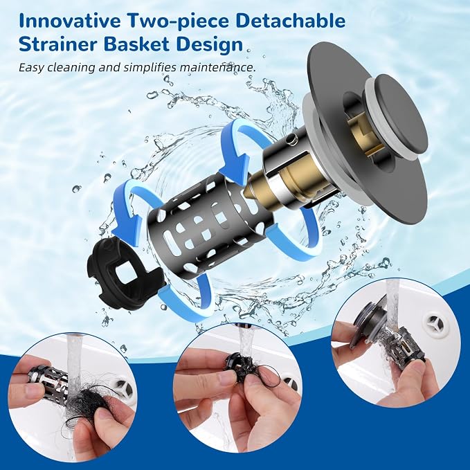 Hibbent Upgraded 3 in 1 Bathroom Sink Drain Strainer, Pop Up Stopper | - Image 4