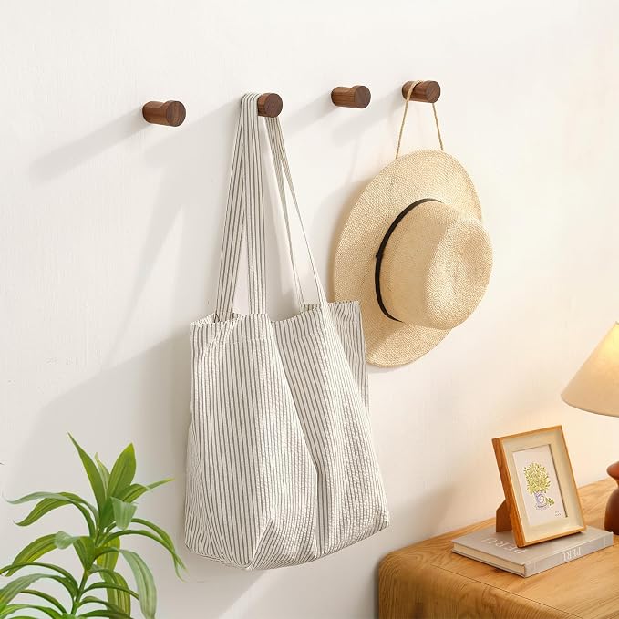 Wood Wall Hooks for Hanging, 6 Pack Rustic Coat Hooks Wall Mount, Handmade - Image 4