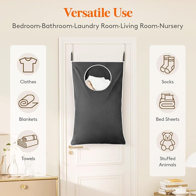 Lifewit 1 Pack Over Door Laundry Hamper, Collapsible Hanging, Dark Gray - Image 5