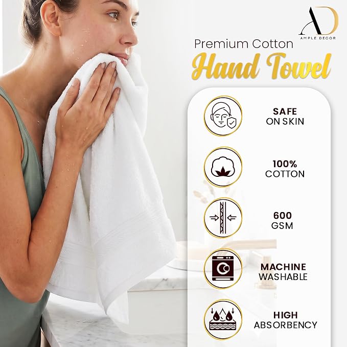 100% Cotton Hand Towels 18x28 Inches, 600 GSM, Soft & Absorbent - Image 5