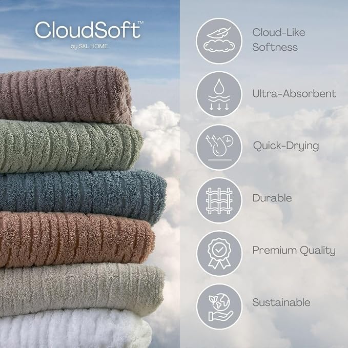 SKL Home CloudSoft Bath Towel, 100% Cotton Luxury, Mink Brown | Premium - Image 7