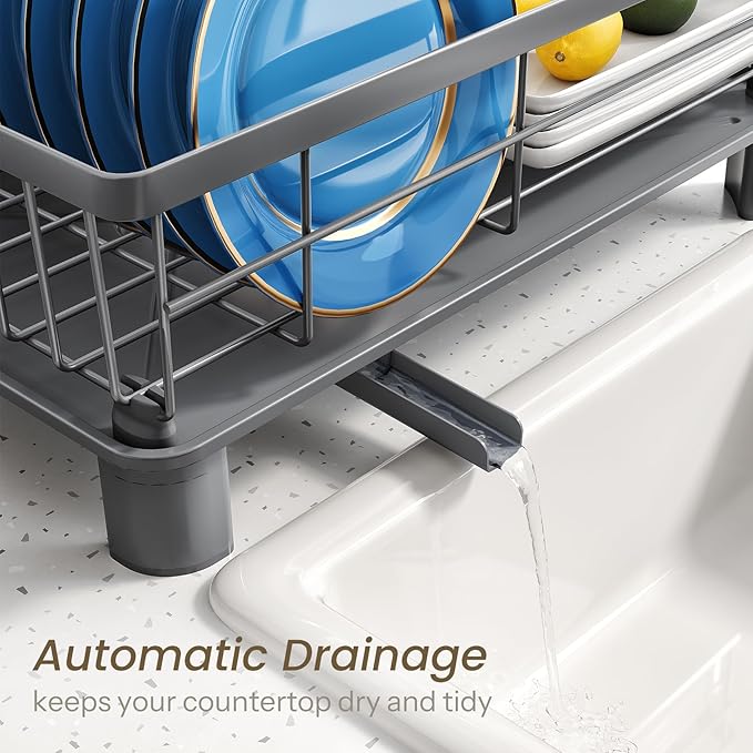 SNTD Dish Drying Rack for Small Kitchen Counter, Rotating Spout & Angled - Image 4