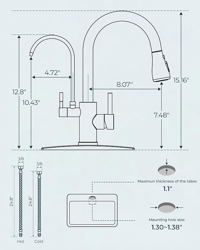 FORIOUS Kitchen Faucet with Purified Water, 2 Handle, Brushed Nickel | - Image 4
