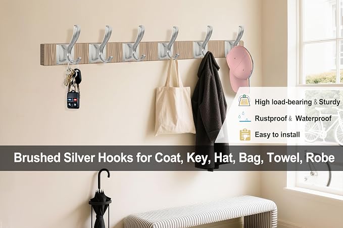 TOFIIGREM Silver Coat Hooks for Wall, Bath Robe Hook for Bathroom, Entryway Hat - Image 4