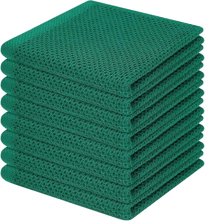 Homaxy 100% Cotton Waffle Weave Kitchen Dish Cloths 8-Pack, Dark Green | 12 x by Homaxy