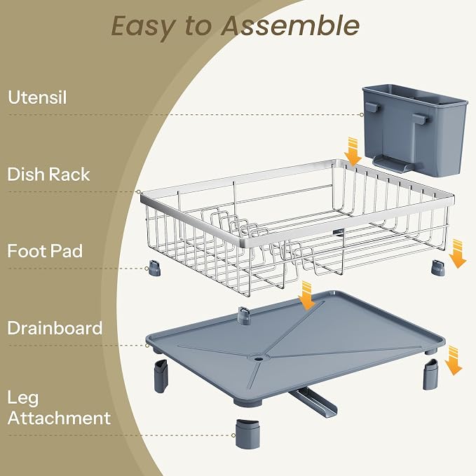 SNTD Dish Drying Rack for Small Kitchen Counter, Rotating Spout & Angled - Image 6