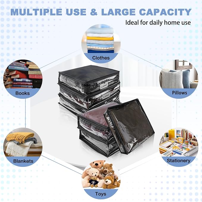 Clear Zippered Plastic Clothes Storage Bags, 6 Pack, Size: 10.5 x 10.5 x 2.5 - Image 4