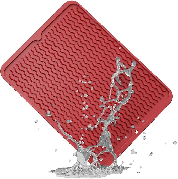 ZLR Silicone Dish Drying Mat for Kitchen Counter, Lava Red | Fast-Dry Wavy by ZLR