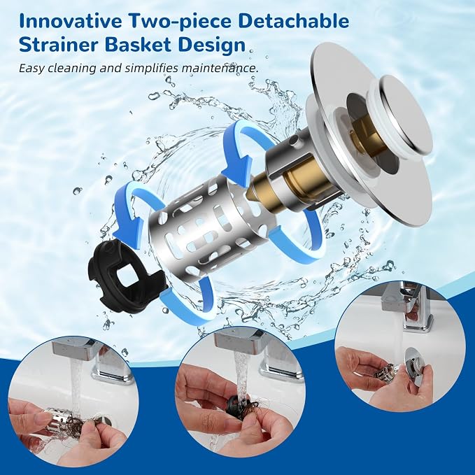 Hibbent Upgraded 3 in 1 Bathroom Sink Drain Strainer, Pop Up Stopper | - Image 3