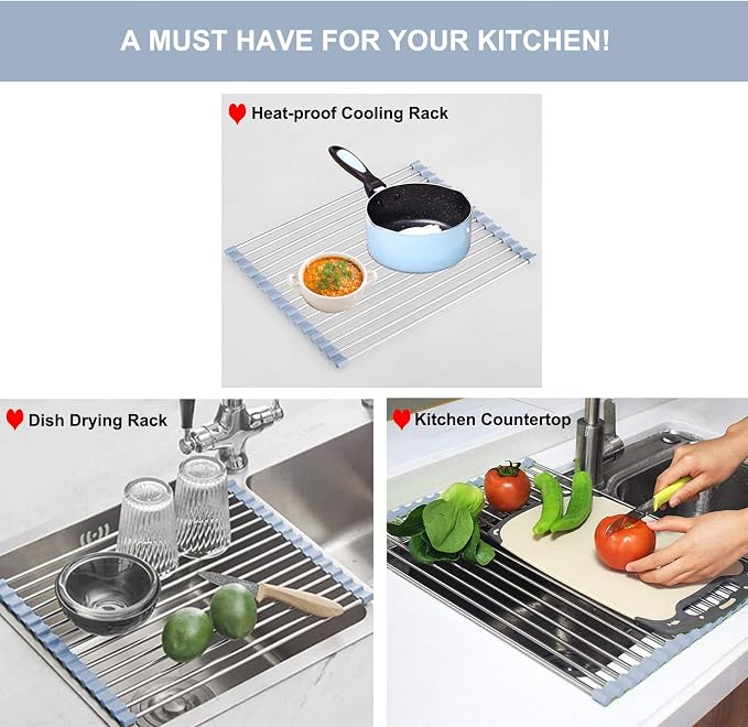 Over The Sink Dish Drying Rack, Stainless Steel Roll Up Dish Drying Rack - Image 5