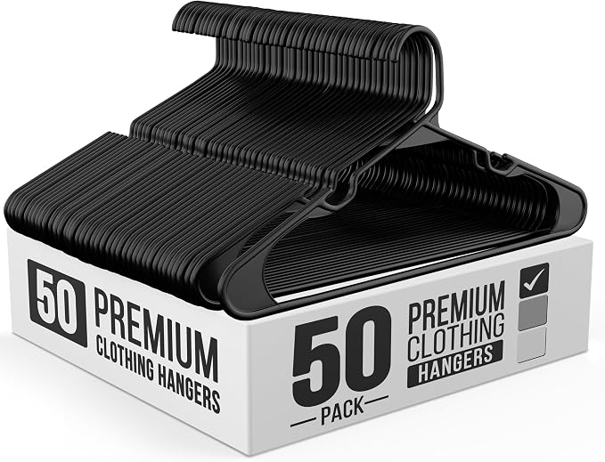 50 Pack Adult Plastic Hanger for Shirt Pants Coats Dresses Skirts Suits Jackets by OurModernSpace