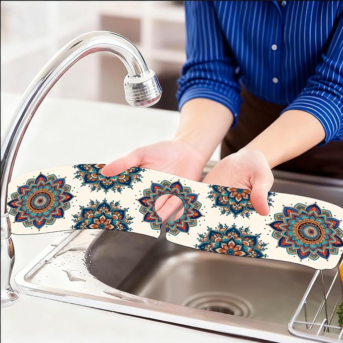 2 Pcs Kitchen Sink Splash Guard Faucet Mat Colored Mandala Faucet Mats - Image 6
