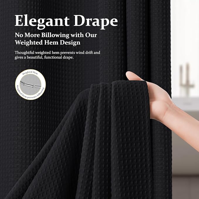 Dynamene Long Waffle Shower Curtain 256 GSM Heavy Fabric 72x80 Black - Image 4