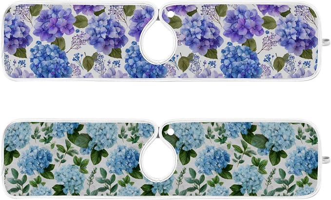 Purple Hydrangea Herb Vintage Blue Sink Mat by Tatenale