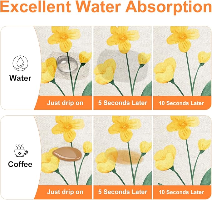 LOKHOM 12"x20" Dish Drying Mat，Colorful Floral Coffee Mat | Ultra Absorbent - Image 4