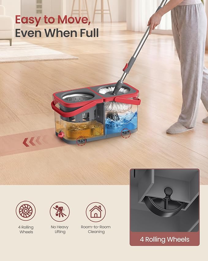 SONGMICS Spin Mop and Bucket Set, 6 Washable Microfiber Mop Heads - Image 4