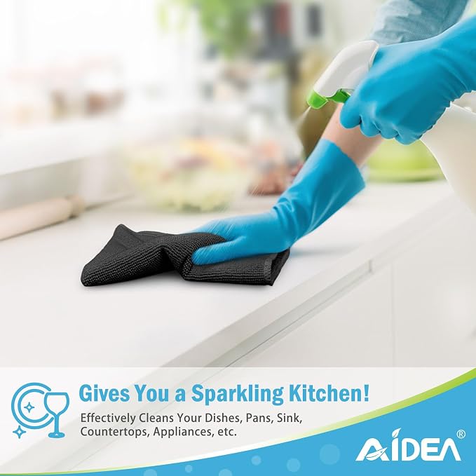 AIDEA Black Microfiber Cleaning Cloth-12PK, Absorbent Cleaning Rags 12"x12" | - Image 5