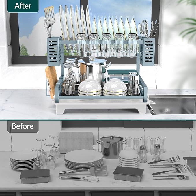 Dish Drying Rack, Rust-Proof 2 Tier Dish Racks - Image 4