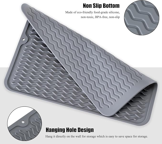 Silicone Dish Drying Mat, Non-Slip Easy Clean Sink Mat, Large Heat-resistant - Image 6