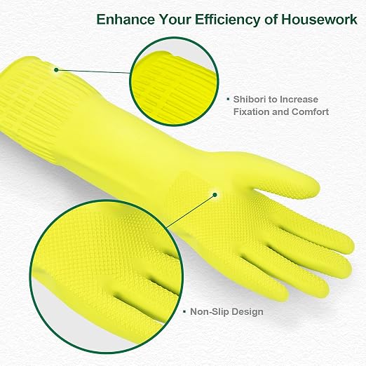 Mamison Rubber Dishwashing Gloves, Non-Slip Kitchen, 2 Pairs | Korean natural - Image 2