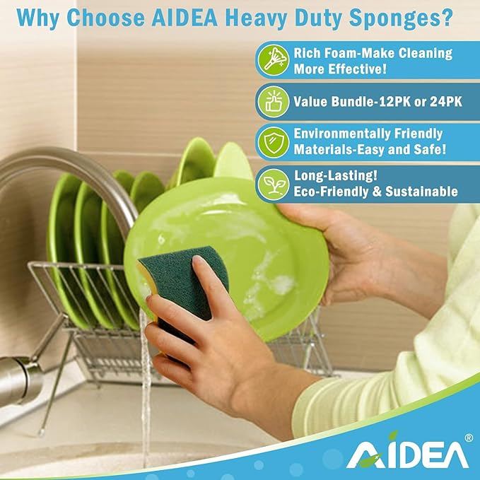 AIDEA Sponges Kitchen, 200-PK Heavy Duty Dish Sponge Kitchen, Scrub Sponges - Image 3