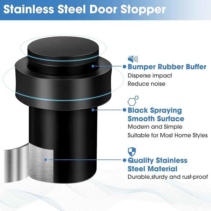 Chumia 6 Pcs Floor Mounted Door Stopper Stainless Steel, Wall Protector - Image 3