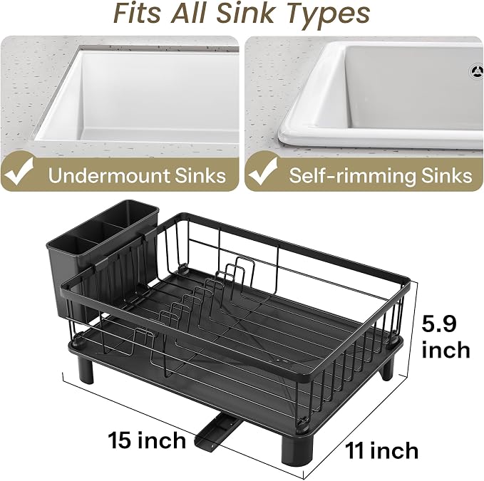 SNTD Dish Drying Rack for Small Kitchen Counter, Rotating Spout & Angled - Image 2