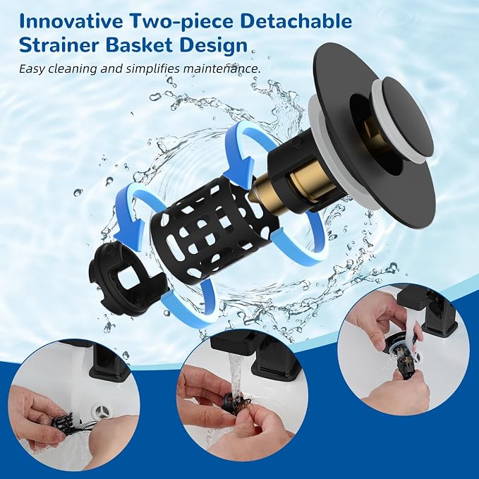 Hibbent 2 PCS Upgraded 3 in 1 Bathroom Sink Drain Strainer, Pop Up Stopper | - Image 4