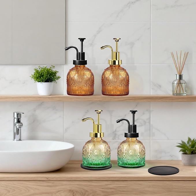 Amolliar 8 Oz Glass Soap Dispenser Plastic Gold Pump, Vintage/Farmhouse/Boho - Image 7