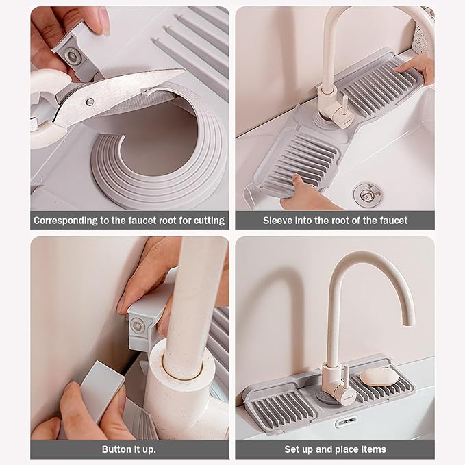14.5" Silicone Faucet Handle Drip Catcher Tray, 7° Sloped Self Draining Mat - Image 2