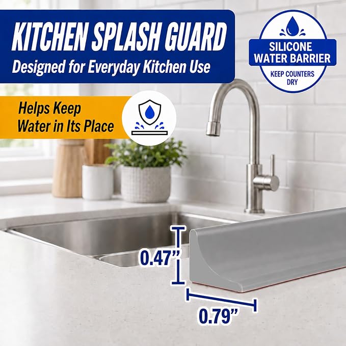 Grey Kitchen Sink Splash Guard and Bathtub Water Barrier, 67 in | Flexible - Image 2