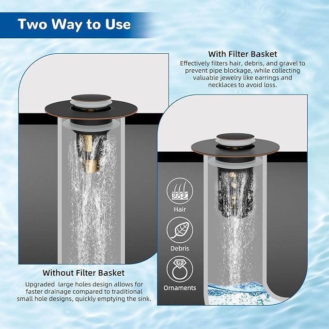 Hibbent Upgraded 3 in 1 Bathroom Sink Drain Strainer, Pop Up Stopper | - Image 4