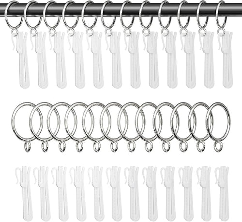 1.25 Inch Curtain Rings with Hooks, 24 Pack Silver Metal Drapery Rings with by GASRONS