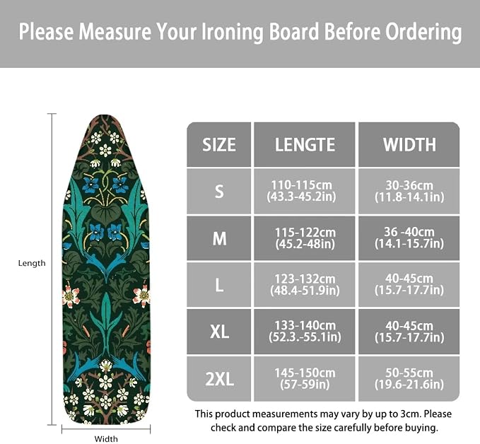 William Morris Blackthorn Pattern Ironing Board Cover 14x45 Ironing Board Cover - Image 6