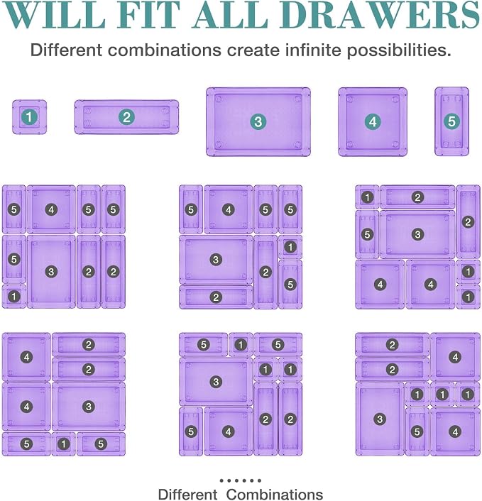 16 PCS Drawer Organizer Set, 5 Size Bathroom and kitchen organizer Trays | - Image 4