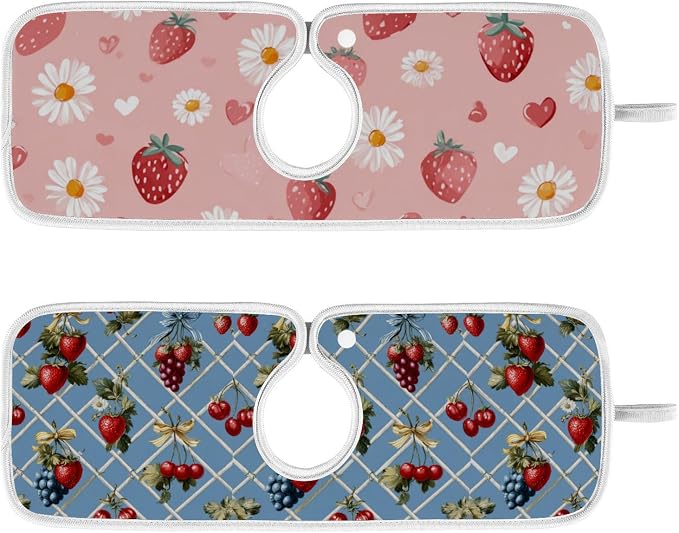 Vintage Grid Strawberry Hearts Sink Mat - Image 2